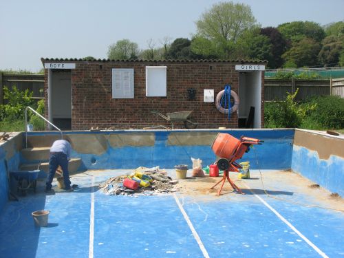 Some of the work at one end of the pool
